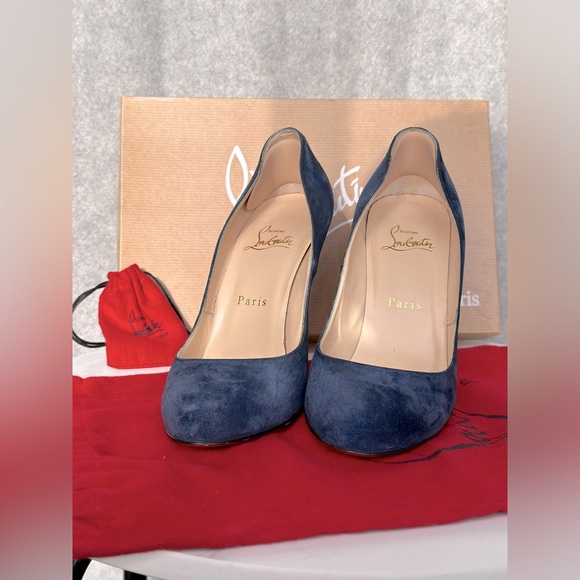 Christian Louboutin RonRon 100mm gorgeous Suede in Navy  Sz 8 - Picture 8 of 12